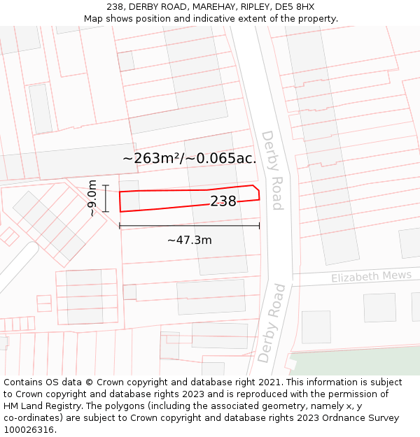 238, DERBY ROAD, MAREHAY, RIPLEY, DE5 8HX: Plot and title map