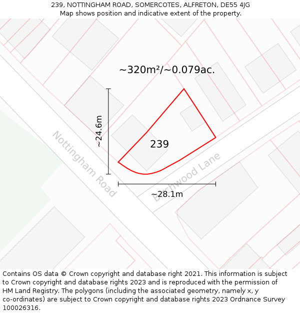 239, NOTTINGHAM ROAD, SOMERCOTES, ALFRETON, DE55 4JG: Plot and title map