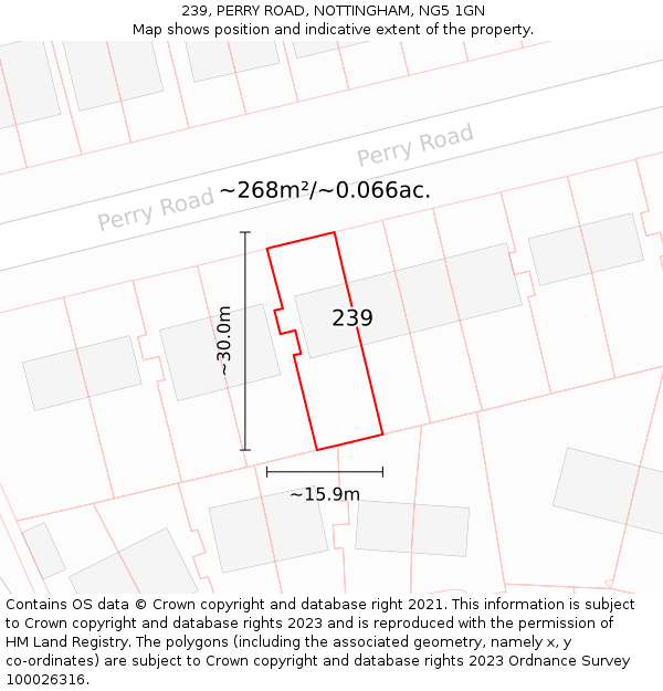 239, PERRY ROAD, NOTTINGHAM, NG5 1GN: Plot and title map