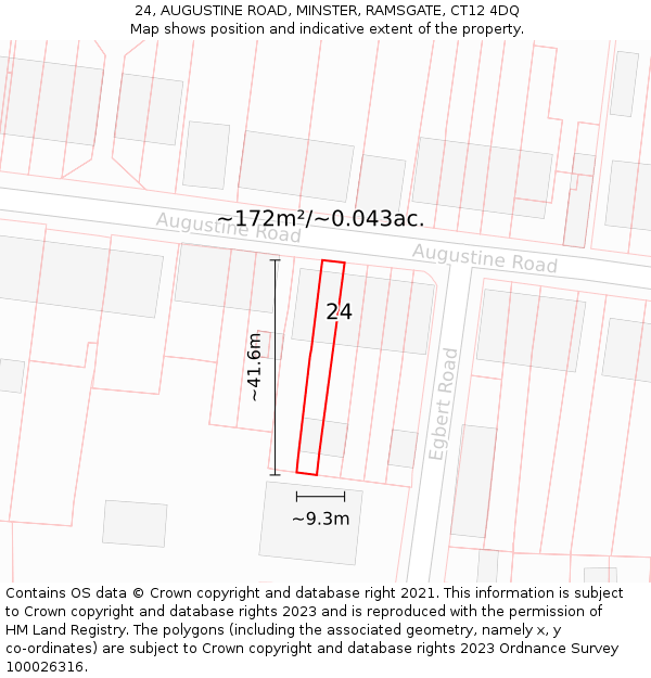 24, AUGUSTINE ROAD, MINSTER, RAMSGATE, CT12 4DQ: Plot and title map