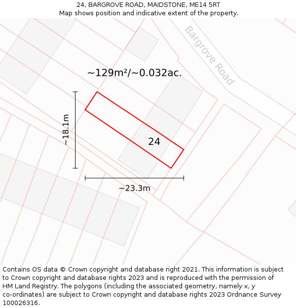 24, BARGROVE ROAD, MAIDSTONE, ME14 5RT: Plot and title map