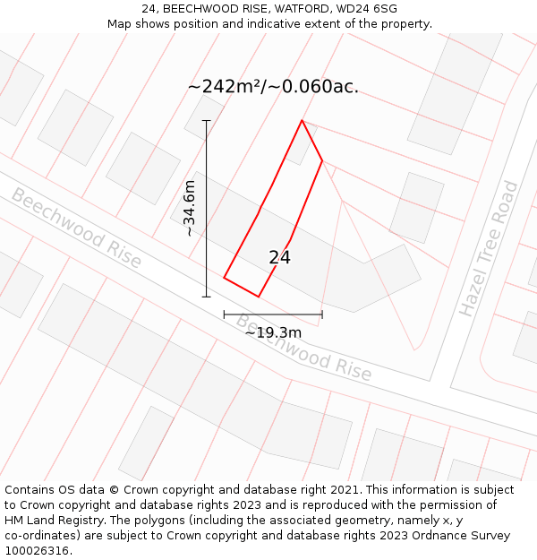 24, BEECHWOOD RISE, WATFORD, WD24 6SG: Plot and title map