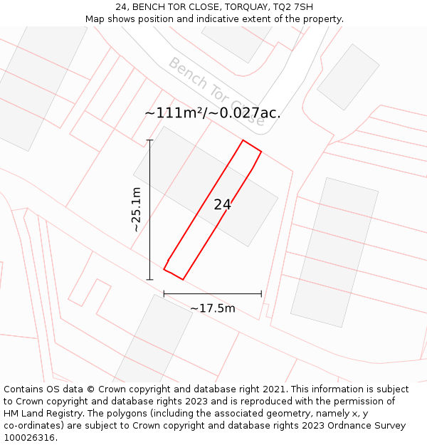 24, BENCH TOR CLOSE, TORQUAY, TQ2 7SH: Plot and title map