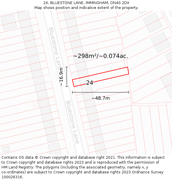 24, BLUESTONE LANE, IMMINGHAM, DN40 2DX: Plot and title map