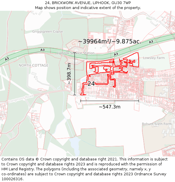 24, BRICKWORK AVENUE, LIPHOOK, GU30 7WP: Plot and title map