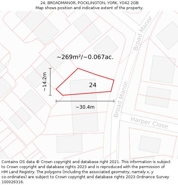 24, BROADMANOR, POCKLINGTON, YORK, YO42 2GB: Plot and title map