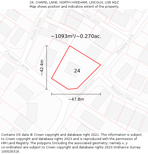 24, CHAPEL LANE, NORTH HYKEHAM, LINCOLN, LN6 9QZ: Plot and title map