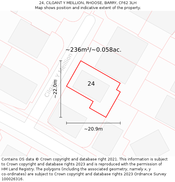 24, CILGANT Y MEILLION, RHOOSE, BARRY, CF62 3LH: Plot and title map
