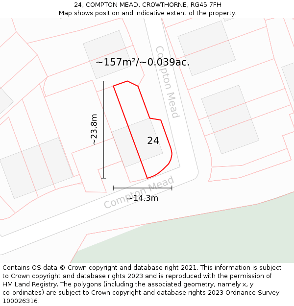24, COMPTON MEAD, CROWTHORNE, RG45 7FH: Plot and title map