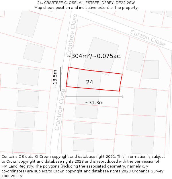 24, CRABTREE CLOSE, ALLESTREE, DERBY, DE22 2SW: Plot and title map