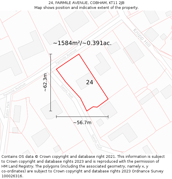 24, FAIRMILE AVENUE, COBHAM, KT11 2JB: Plot and title map