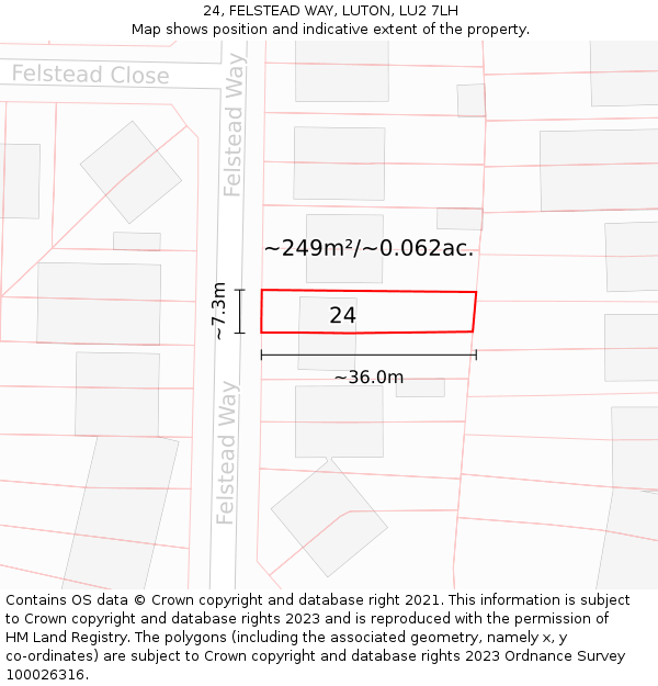 24, FELSTEAD WAY, LUTON, LU2 7LH: Plot and title map