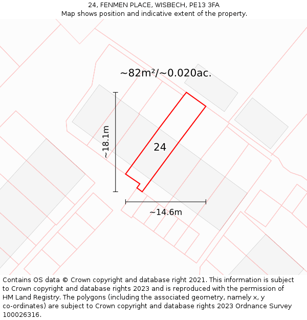 24, FENMEN PLACE, WISBECH, PE13 3FA: Plot and title map