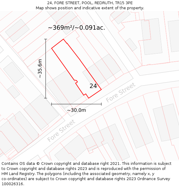 24, FORE STREET, POOL, REDRUTH, TR15 3PE: Plot and title map