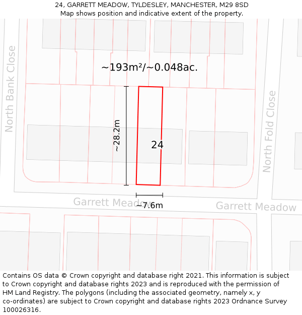 24, GARRETT MEADOW, TYLDESLEY, MANCHESTER, M29 8SD: Plot and title map
