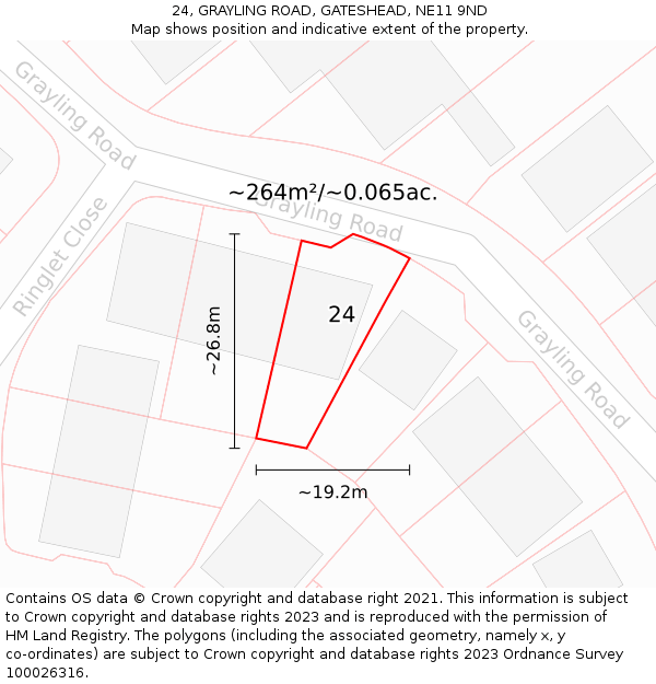 24, GRAYLING ROAD, GATESHEAD, NE11 9ND: Plot and title map