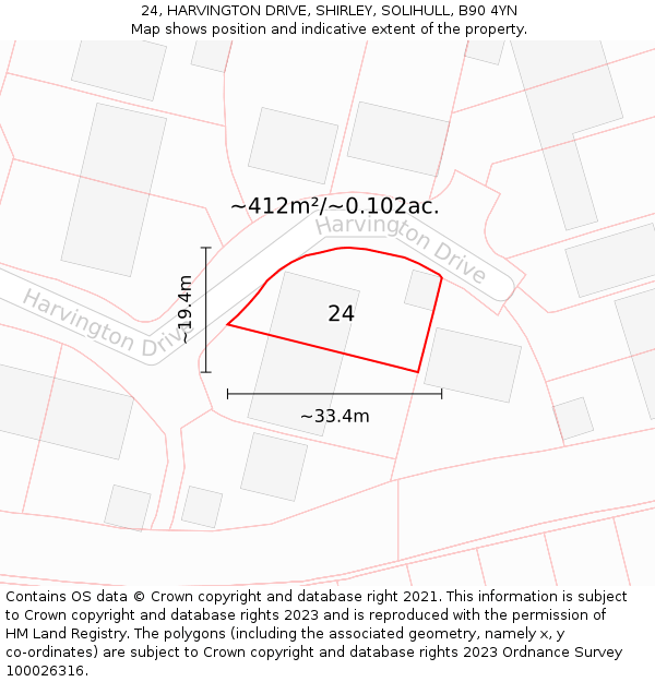 24, HARVINGTON DRIVE, SHIRLEY, SOLIHULL, B90 4YN: Plot and title map