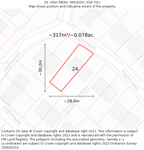 24, HIGH MEAD, RAYLEIGH, SS6 7DU: Plot and title map