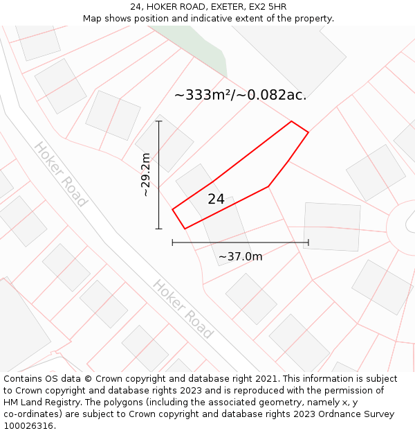24, HOKER ROAD, EXETER, EX2 5HR: Plot and title map