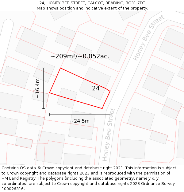 24, HONEY BEE STREET, CALCOT, READING, RG31 7DT: Plot and title map