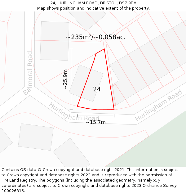 24, HURLINGHAM ROAD, BRISTOL, BS7 9BA: Plot and title map