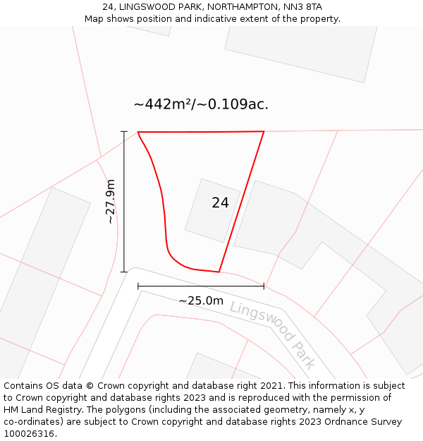 24, LINGSWOOD PARK, NORTHAMPTON, NN3 8TA: Plot and title map