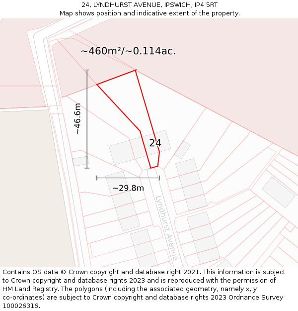 24, LYNDHURST AVENUE, IPSWICH, IP4 5RT: Plot and title map