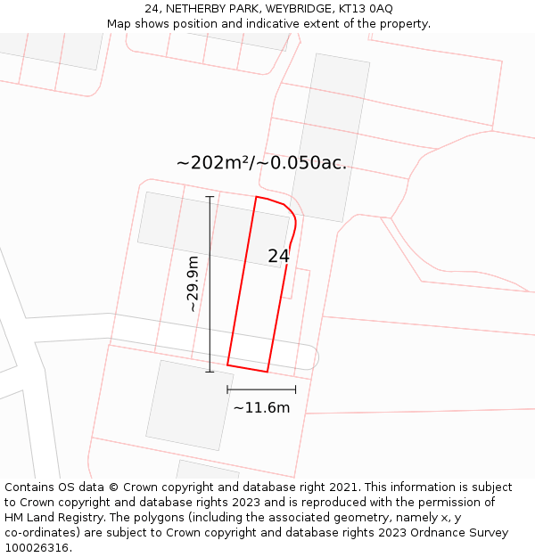 24, NETHERBY PARK, WEYBRIDGE, KT13 0AQ: Plot and title map
