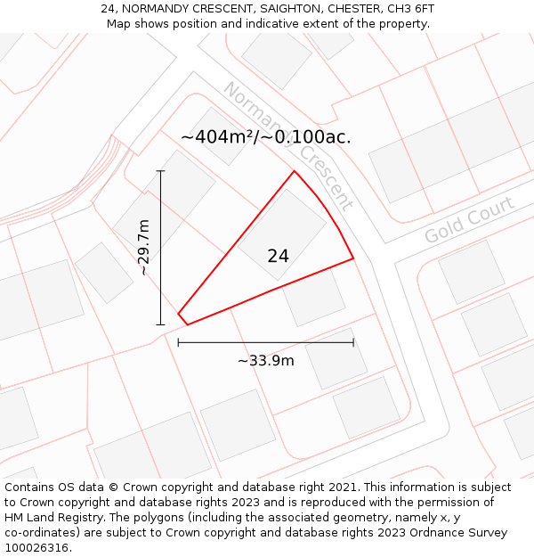 24, NORMANDY CRESCENT, SAIGHTON, CHESTER, CH3 6FT: Plot and title map
