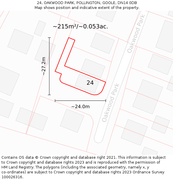 24, OAKWOOD PARK, POLLINGTON, GOOLE, DN14 0DB: Plot and title map