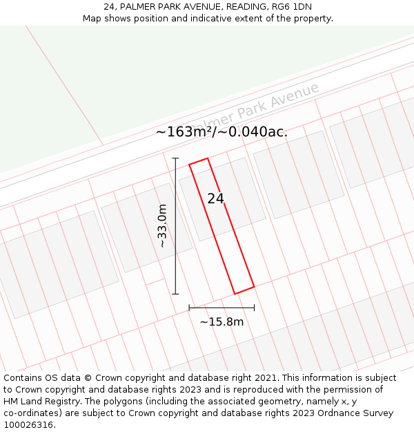 24, PALMER PARK AVENUE, READING, RG6 1DN: Plot and title map