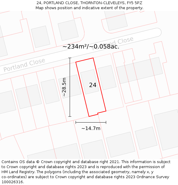 24, PORTLAND CLOSE, THORNTON-CLEVELEYS, FY5 5PZ: Plot and title map