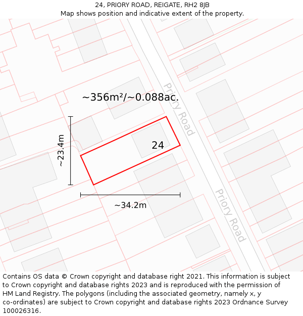 24, PRIORY ROAD, REIGATE, RH2 8JB: Plot and title map
