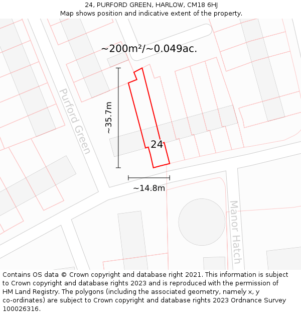 24, PURFORD GREEN, HARLOW, CM18 6HJ: Plot and title map