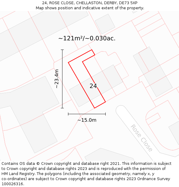 24, ROSE CLOSE, CHELLASTON, DERBY, DE73 5XP: Plot and title map