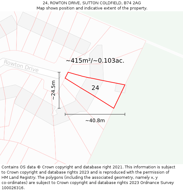 24, ROWTON DRIVE, SUTTON COLDFIELD, B74 2AG: Plot and title map