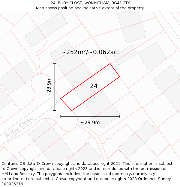 24, RUBY CLOSE, WOKINGHAM, RG41 3TX: Plot and title map