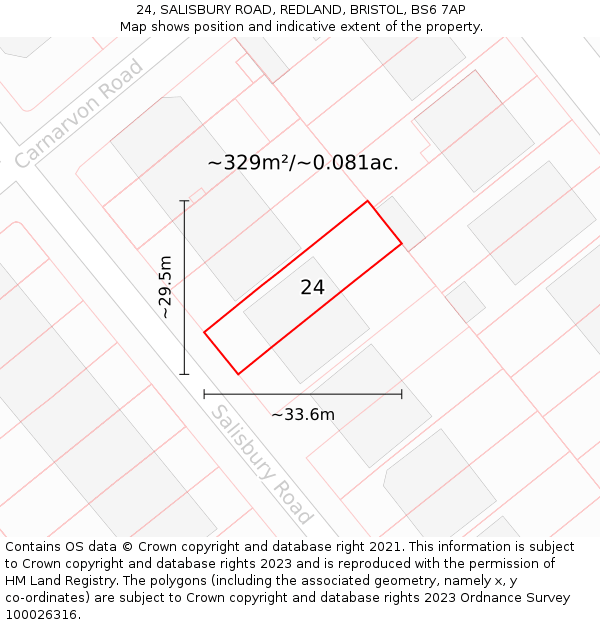 24, SALISBURY ROAD, REDLAND, BRISTOL, BS6 7AP: Plot and title map