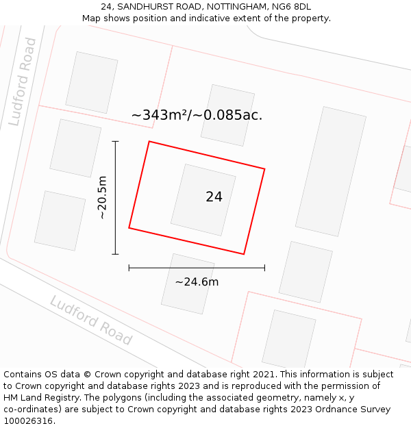 24, SANDHURST ROAD, NOTTINGHAM, NG6 8DL: Plot and title map