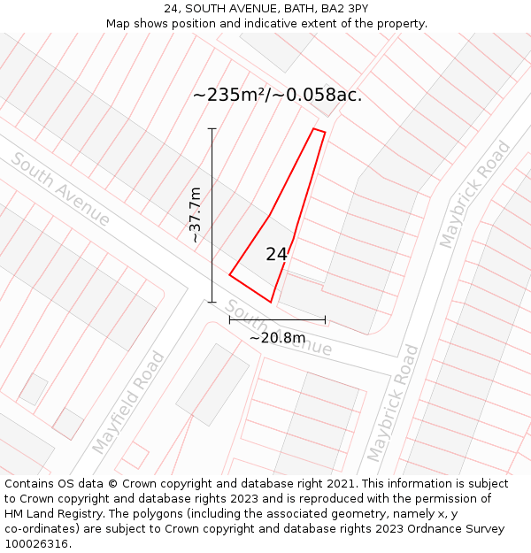 24, SOUTH AVENUE, BATH, BA2 3PY: Plot and title map