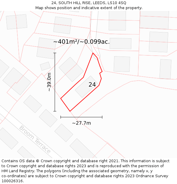 24, SOUTH HILL RISE, LEEDS, LS10 4SQ: Plot and title map