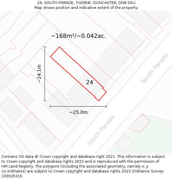 24, SOUTH PARADE, THORNE, DONCASTER, DN8 5DU: Plot and title map