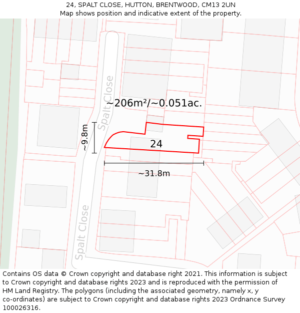24, SPALT CLOSE, HUTTON, BRENTWOOD, CM13 2UN: Plot and title map