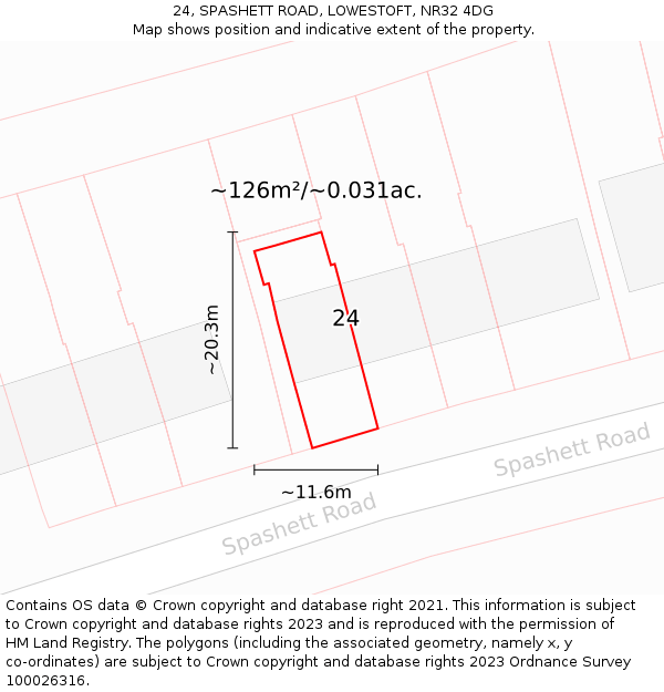 24, SPASHETT ROAD, LOWESTOFT, NR32 4DG: Plot and title map
