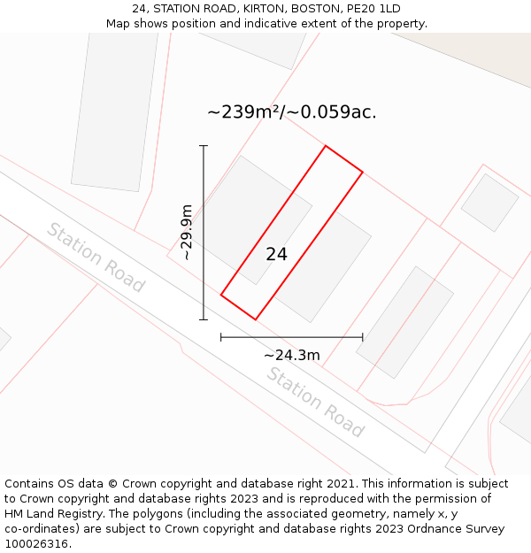 24, STATION ROAD, KIRTON, BOSTON, PE20 1LD: Plot and title map