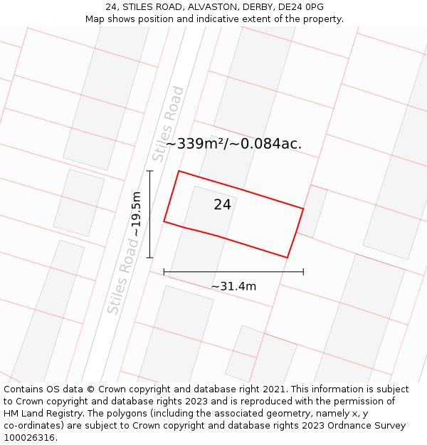 24, STILES ROAD, ALVASTON, DERBY, DE24 0PG: Plot and title map