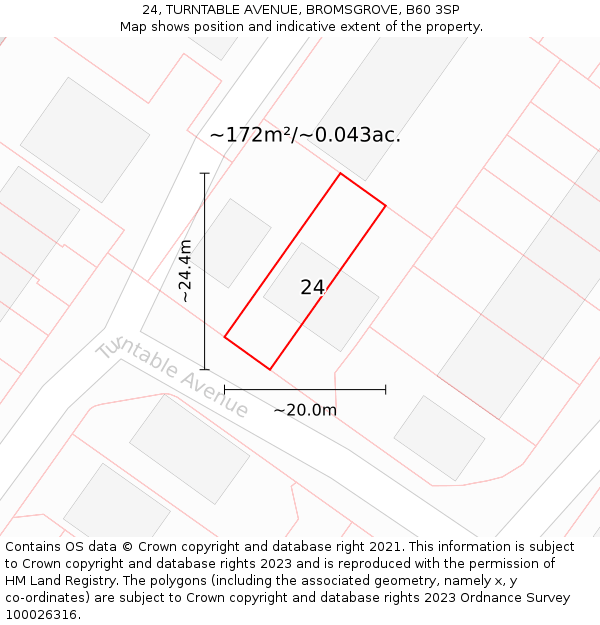 24, TURNTABLE AVENUE, BROMSGROVE, B60 3SP: Plot and title map