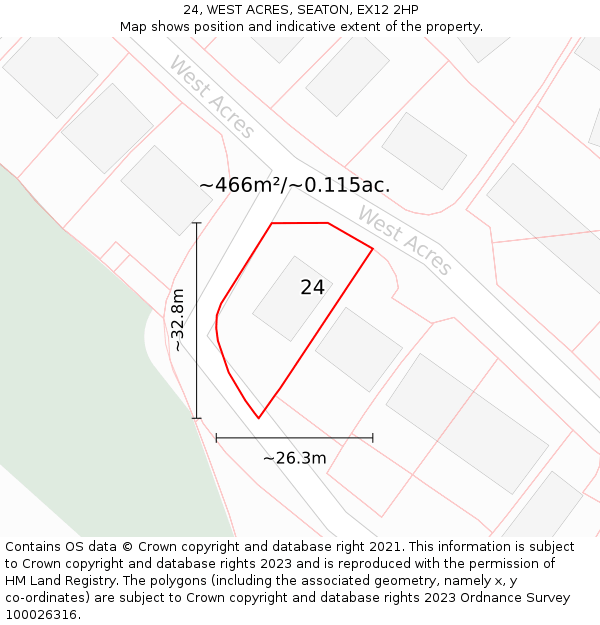 24, WEST ACRES, SEATON, EX12 2HP: Plot and title map