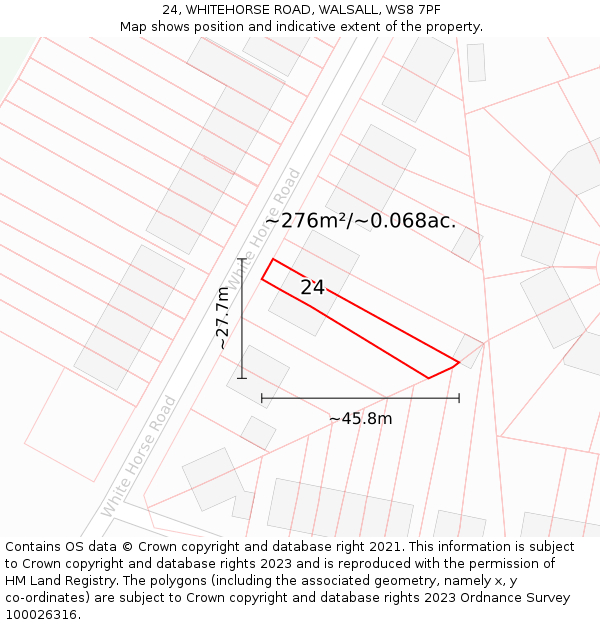 24, WHITEHORSE ROAD, WALSALL, WS8 7PF: Plot and title map