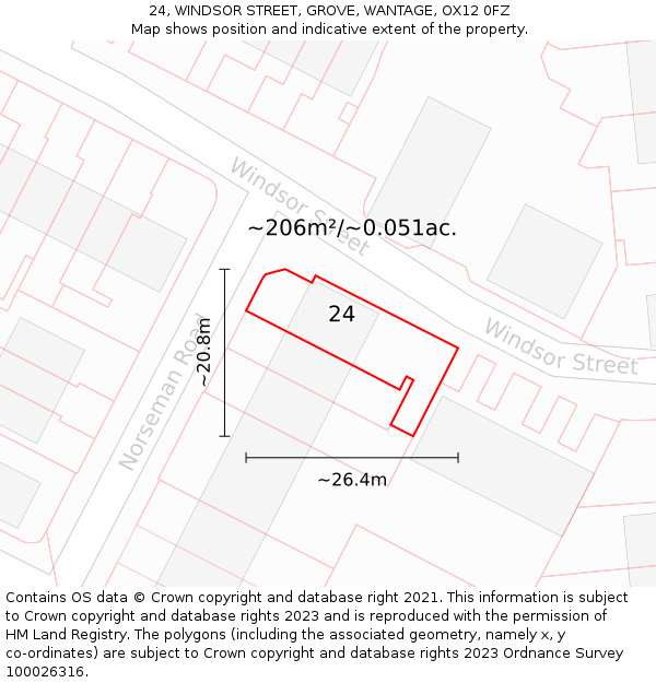 24, WINDSOR STREET, GROVE, WANTAGE, OX12 0FZ: Plot and title map
